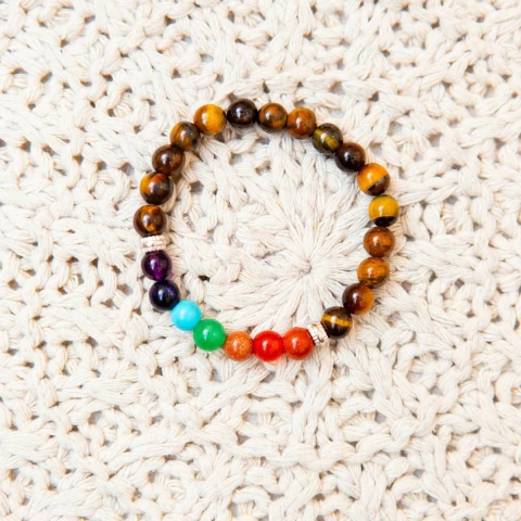 Pulseira de Pedras Naturais dos 7 Chakras (Base Olho de Tigre)