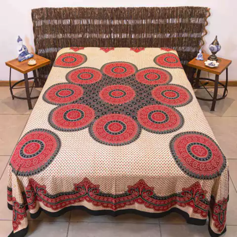 Colcha Indiana Mandala 100% Algodão Vermelho & Preto