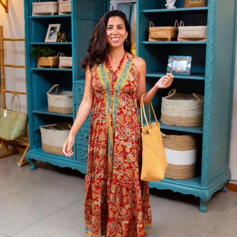 Vestido Longo Boho Frente Única Importado da Índia