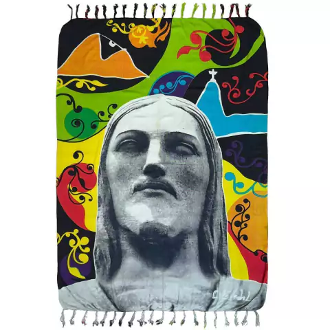 Canga de Praia com Franjas 100% Viscose Cristo Redentor 1.60mx1.10m