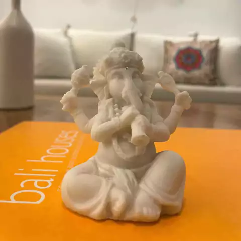 Escultura Mini Ganesha de Pó de Mármore 8cm