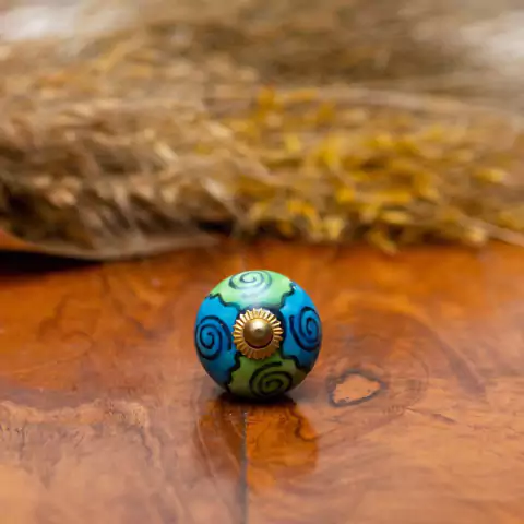 Puxador de Cerâmica Azul & Verde Importado da India