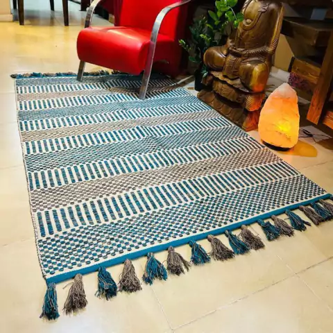 Tapete Chenille 100% Algodão Azul Claro Importado da India