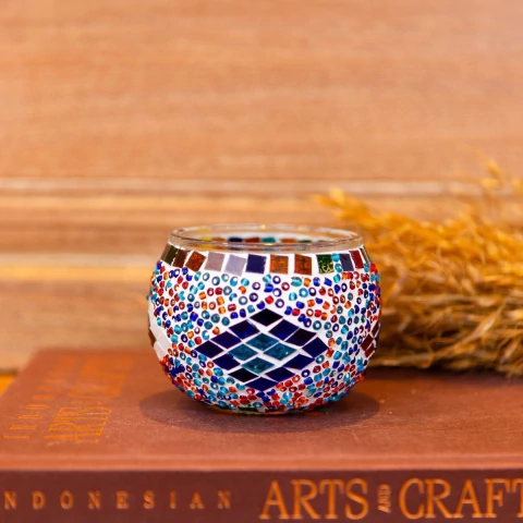 Porta Velas Mosaico Importada da Turquia 9cm