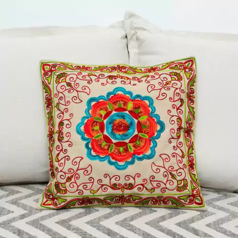 Capa de Almofada Bordada 100% Algodão 40x40cm Importada da India