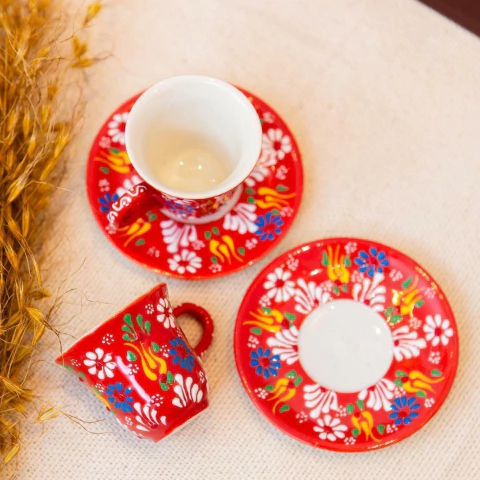 Dupla de Xícaras Pintadas à Mão Importadas da Turquia (Vermelho)