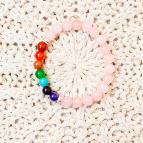 Pulseira de Pedras Naturais dos 7 Chakras (Base Quartzo Rosa)