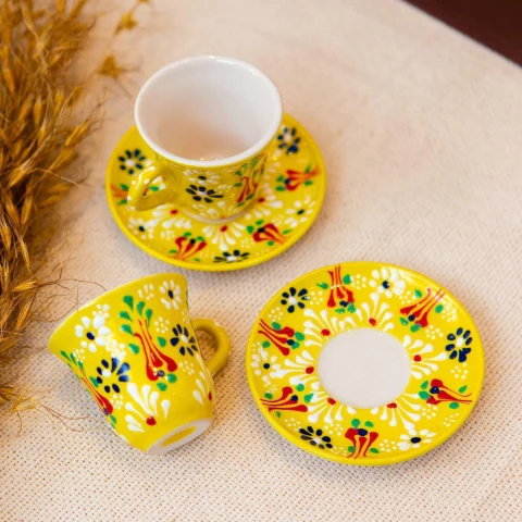 Dupla de Xícaras Pintadas à Mão Importadas da Turquia (Amarelo)