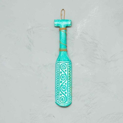 Remo Decorativo Madeira Balsa Verde Água Importado de Bali 50cm