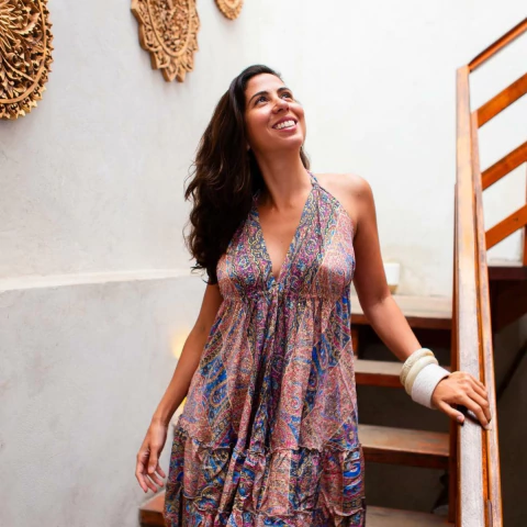 Vestido Curto Boho Siri Frente Única Importado da Índia