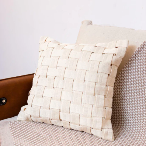 Capa de Almofada Drapeada de Algodão Cru 50cmx50cm