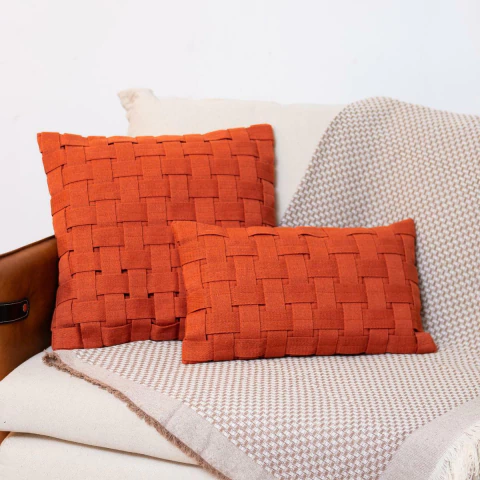 Capa de Almofada Drapeada de Algodão Terracota