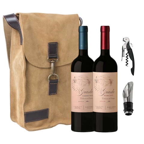 Morral Cuero Vino Lagarde Guarda Cabernet Franc + Malbec DOC + Accesorios - comprar online