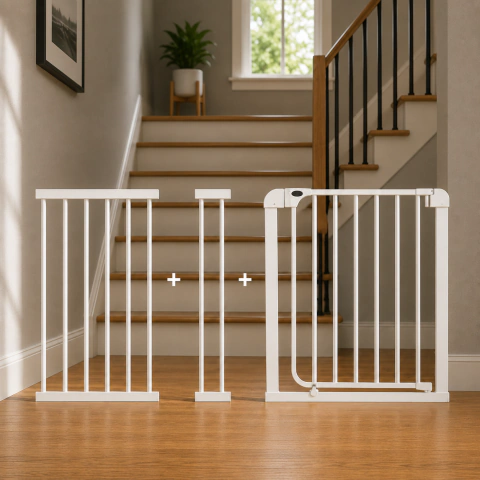 Puerta Seguridad Bebe Metalica Red + Ext 42 + Ext 14 Blanca - 128 a 136cm