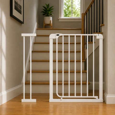 Puerta Seguridad Escalera Bebes Red + Ext 7cm Y 14cm Blanca - 93 a 101cm