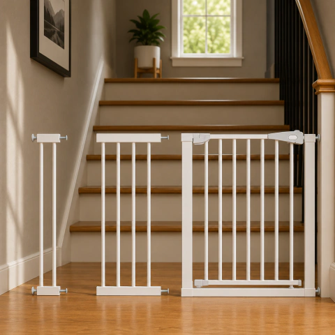 Puerta Seguridad Bebe Metálica + Ext 21+14 Gris - 111 a 117cm