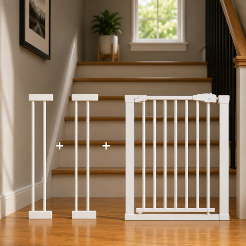 Puerta De Seguridad Escalera + Dos Ext 14 Cm Niños - 104 a 110cm