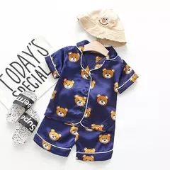 Conjunto de pijama cetim de seda gelo infantil, top e calça, ursinho desenho animado, bebê menina, primavera, verão - comprar online