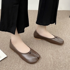 Mocassins de couro aconchegantes estilo japonês para mulheres, sapatilha de bailarina feminina, casco dividido, ninja tabi flats, Mary Jeans, sapato mocasines