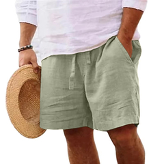 Imagem do Calça leve de ginástica masculina de linho de cor sólida, shorts de algodão para praia, grande respirável, esporte fitness, verão