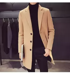 Jaqueta corta-vento longa de algodão masculino, casaco de lã, slim fit, cor pura, casual, moda empresarial, roupa nova, outono, inverno, 2023 - loja online