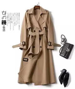 Casaco de trincheira longa de peito duplo feminino, blusão estilo britânico, jaquetas casuais elegantes, streetwear outono e inverno, comprimento médio - comprar online