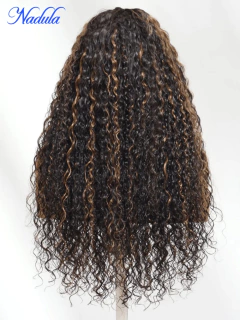 Imagem do Nadula 13x4 Pré-tudo ™ Renda frontal marrom dourado destaque onda de água encaracolado cordão peruca pré arrancado pré corte cabelo humano