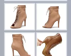 Mulher marrom latin zip up dança booties mulher salto alto stiletto meia bootie