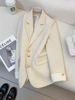 Blazers de peito único para mulheres, blazer entalhado, jaquetas femininas, roupas casuais, manga comprida, chique, monocromático, escritório, outono e inverno - comprar online