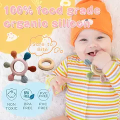 TYRY.HU-Mordedores De Silicone Com Leme De Madeira Para Bebês, Brinquedos De Dentição, Ajuda Com Gomas De Dentição, 1Pc na internet