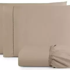 Jogo De Lençol Cama Box Queen 3 Peças Percal 400 Fios Toque Macio Cinza - comprar online