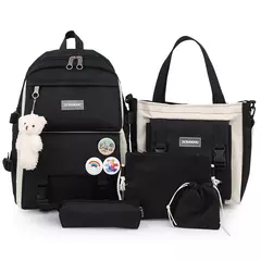 Grande Capacidade Mochila com Alfinete Kawaii e Acessórios, Mochila Kawaii Combo Kit, Mochilas de Lona, Kit Bonito, 5Pcs