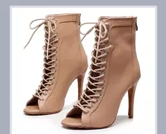Mulher marrom latin zip up dança booties mulher salto alto stiletto meia bootie na internet