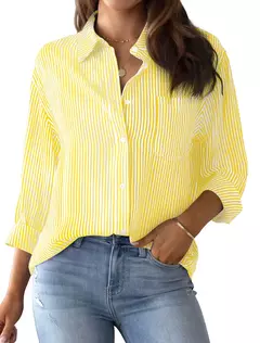 Blusa de manga longa feminina, camisa listrada rosa, estampa clássica, botão, casual, sem bolsos, camisa básica diária, tops de outono e inverno, 2021 na internet