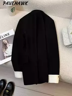 Blazers de peito único para mulheres, blazer entalhado, jaquetas femininas, roupas casuais, manga comprida, chique, monocromático, escritório, outono e inverno na internet