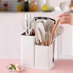Kit Completo Jogo Utensílios C/19 Peças de Cozinha Com Tábua em Silicone Espátula Faca Tesoura - Wolf Magazine