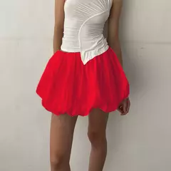 Mini saias de lanterna feminina, encaixe solto casual, elástico na cintura, saia puffball curta, cor sólida, estilo doce, meninas, verão