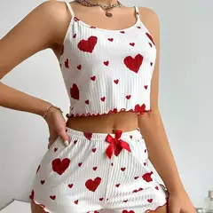 Conjunto de pijama macio feminino, tops curtos e shorts, ventilação branca, impressão de amor, pijamas casuais, 2 peças, S, M, L - comprar online