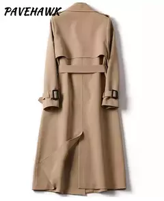Imagem do Casaco de trincheira longa de peito duplo feminino, blusão estilo britânico, jaquetas casuais elegantes, streetwear outono e inverno, comprimento médio