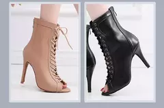 Mulher marrom latin zip up dança booties mulher salto alto stiletto meia bootie na internet