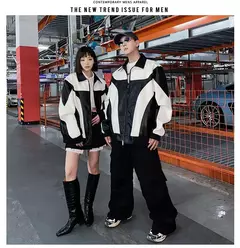 SingobilLOW-Jaqueta de couro falso masculina e feminina, blusão acolchoado, casaco bombardeiro motociclista, hip-hop, outono e inverno na internet