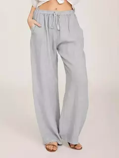 Calça de cintura alta de perna larga feminina, calça de linho de algodão, monocromática, cânhamo, casual, respirável, esportiva, solta, feminina, verão, outono - loja online