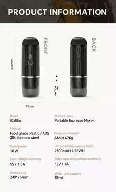 Máquina De Café Expresso Portátil, Porta De Carregamento Tipo C, Cápsula E Pó Nexpresso, 2500 MAH - loja online