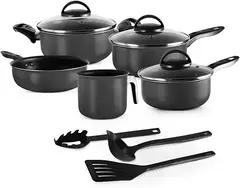 KIT CONJUNTO PANELAS ELEGAN 8 PEÇAS ANTIADERENTE TAMPA VIDRO PRETO - loja online