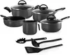 KIT CONJUNTO PANELAS ELEGAN 8 PEÇAS ANTIADERENTE TAMPA VIDRO PRETO