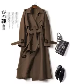 Casaco de trincheira longa de peito duplo feminino, blusão estilo britânico, jaquetas casuais elegantes, streetwear outono e inverno, comprimento médio - loja online