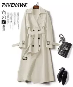 Casaco de trincheira longa de peito duplo feminino, blusão estilo britânico, jaquetas casuais elegantes, streetwear outono e inverno, comprimento médio - comprar online