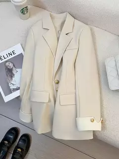 Imagem do Blazers de peito único para mulheres, blazer entalhado, jaquetas femininas, roupas casuais, manga comprida, chique, monocromático, escritório, outono e inverno