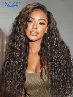 Nadula 13x4 Pré-tudo ™ Renda frontal marrom dourado destaque onda de água encaracolado cordão peruca pré arrancado pré corte cabelo humano - loja online