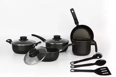 KIT CONJUNTO PANELAS ELEGAN 8 PEÇAS ANTIADERENTE TAMPA VIDRO PRETO na internet